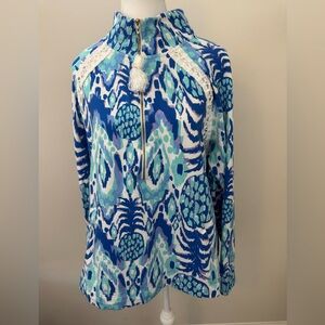 Lily Pulitzer - Vibrant Blue and Green Patterned Pullover